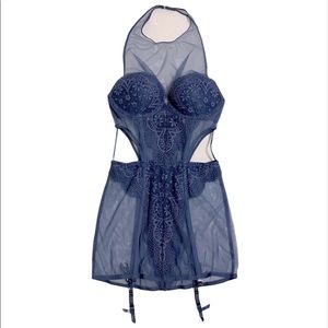 🆕 Victoria’s Secret 34B sexy blue lace lingerie bustier nightie